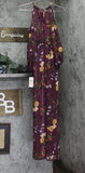 MSK Petite Floral Printed Cold-Shoulder Shear Pleated Jumpsuit Plum Purple PS