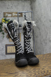 Muk Luks Womens Cow Suede Faux Fur Calf Winter Boots Lace Up #4464 Black 6M