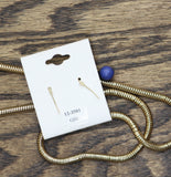 Viola Lariat Pull Adjustable Necklace Dangly Earring Set Gold / Blue