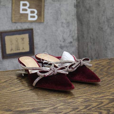 A New Day Womens Gwen Rhinestone Bow Heels 94656736 Burgundy Red 6.5M