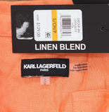 Karl Lagerfeld Cropped Short-Sleeve Button Down Linen Blend Shirt Coral Pink S
