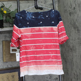 Karen Scott Watercolor American Flag Boatneck Rolled-Cuff Tee Amore Red Multi L