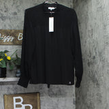 Calvin Klein Womens Long Sleeve Mock Neck Smocked Blouse Black XL