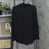 Rafaella Plus Size Notch Collar Satin Long Sleeve Button-Down Blouse Black 1X