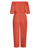 City Chic Trendy Plus Size Off Shoulder Wide Leg Jumpsuit Koi Red Orange 12W