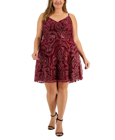 Speechless Womens Trendy Plus Size Embroidered-Mesh Dress D73371WTFB