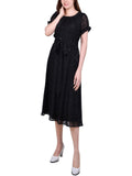 Ny Collection Petites Chiffon Knee-Length Midi Dress Black Multi Circle PM
