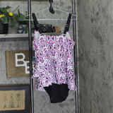Swim Solutions Printed Tiered Fauxkini One-Piece Swimsuit Magenta Purple 16