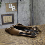 A New Day Womens Camille Satin Slingback Bow Flats 94648296 Brown 9M