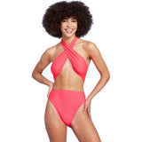 Wild Fable Womens Cross Front Halter One Piece Swimsuit PID-10ZE4R Coral Pink XS