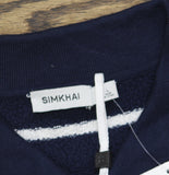 Simkhai Mens Calum Silk Blend Textured Polo Shirt Midnight Stripe Blue L