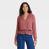 Universal Thread Womens Long Sleeve Blouse 92235298 Dark Mauve Pink XS