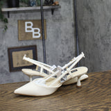 Nine West Women’s Rhonda3 Kitten Heel Slingback Pumps Ivory Off White 6.5M