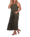 White Mark Womens Plus Tiered Calf Midi Dress PS315 Olive Green 2X