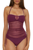 Becca Womens Muse Hadlee Bandeau Mesh Overlay Tankini Top Aubergine Purple XL