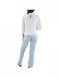 Riley & Rae Sheer Keyhole Back Lined Pouf Sleeve Tie Neck Blouse White 2XS