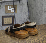 Earth Womens Leah Round Toe Strappy Casual Flat Sandals ETLEAH Black Leather 9M