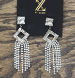 Z by Zaxie Fringe Diamond Frame Post Earrings Silver Gray / Clear 3.5"