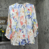 Vince Camuto Ruffle-Neck Long Sleeve Peasant Top Blouse 92225B027 White Multi 1X