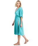 Raviya Womens Braid-Trim V-Neck Elastic Stretch Cover Up Dress Aqua Blue XL