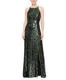 Alex Evenings Neck Front Slit Sleeveless Dress Gown Black / Emerald Green 2