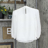 Riley & Rae Sheer Keyhole Back Lined Pouf Sleeve Tie Neck Blouse White 2XS