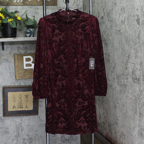 Vince Camuto Womens Babydoll Paisley Velvet Dress VC1M2504 Wine Red 14