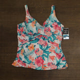 Swim Solutions Printed Shirred Tankini Swim Top Tropic Twist White Multi 16