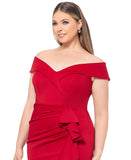 XSCAPE Womens Long Off the Shoulder Scuba Crepe Dress Gown 4793XW Red 16W
