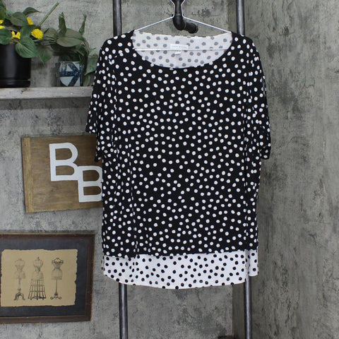 Susan Graver Womens Printed Liquid Knit Layered Top A290762 Black / White 2X