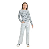 Art Class Girls High-Rise Baggy Metallic Wide Leg Denim Pant Silver Gray 14