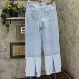 Peace Love World Reverse Pieced Straight Leg Denim Jeans Light Wash Blue 8