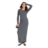 Universal Thread Long Sleeve Knit Maxi T-Shirt Dress Navy Blue Striped Blue S
