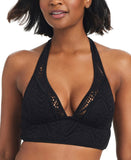 Bar III Womens Crochet Longline Halter Bikini Top Black L