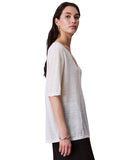 Calvin Klein Short Sleeve Linen-Blend V-Neck Top 44C301G Sweet Corn Off White L