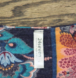 24seven Comfort Apparel Floral Mini Dress with Zip V-Neck Blue Multi L