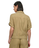 DKNY Snap Front Roll Tab Short Sleeve Shacket Jacket Shirt Pale Moss Green XS