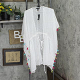 INC International Concepts Womens Sheer Jacquard Tassel Cover Up White OS