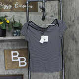 Polly & Esther Juniors Striped Scoop-Neck Skimmer T-Shirt Black Striped L