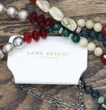 Lane Bryant Dual Strand Beaded Organic Stone Necklace Silver Gray Multi 36"