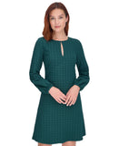 Tommy Hilfiger Houndstooth Knit Keyhole Neck Fit Flare Dress Cypress Green 14
