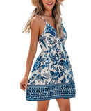 Cupshe Womens Floral Sleeveless V-Neck Mini Beach Dress Blue White Multi S