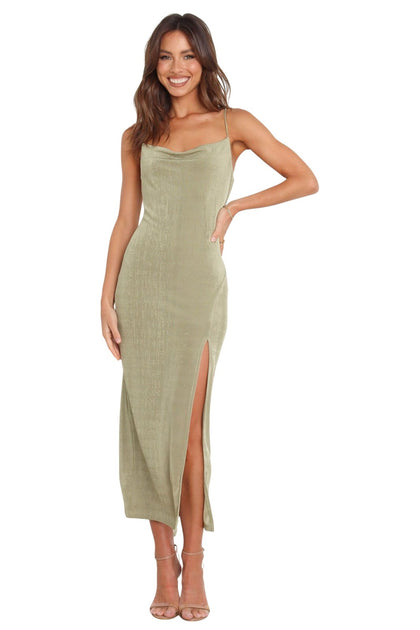 Petal And Pup Womens Side Slit Diani Knit Dress Olive Green 4