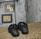 Sugar Womens Vegan Leather Flip Flops with Embellished Floral Design Black 9M