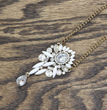 Michelle Sunburst Pendant Teardrop Earring Necklace Set Gold / White 17" + 2"