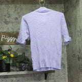 Belldini Knit 1/4 Zip Mock Collar Short Sleeve Sweater Pale Iris Purple 1X