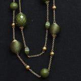 Erica Lyons Layered Threaded Bead Holiday Necklace Gold / Green 29" + 3"