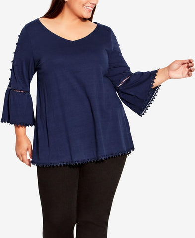 Avenue Womens Plus Size Crochet Split Sleeve Top 214157