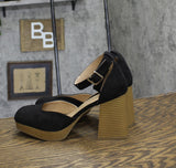 Sun + Stone Leoniee Ankle-Strap Platform Dress Sandals Black Microsuede 9M
