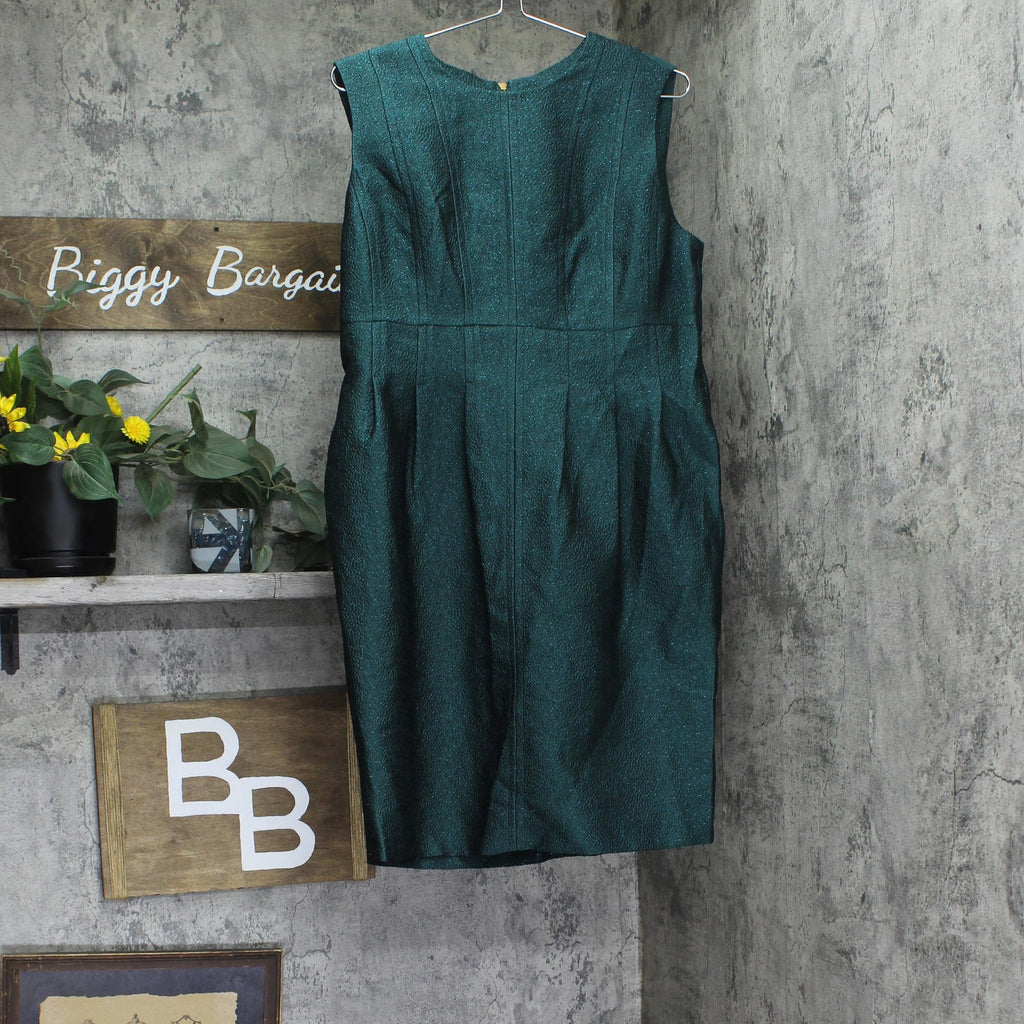 Donna Karan Jacquard Sheath Shimmer Round Neck Sleeveless Dress Spruce Green 12